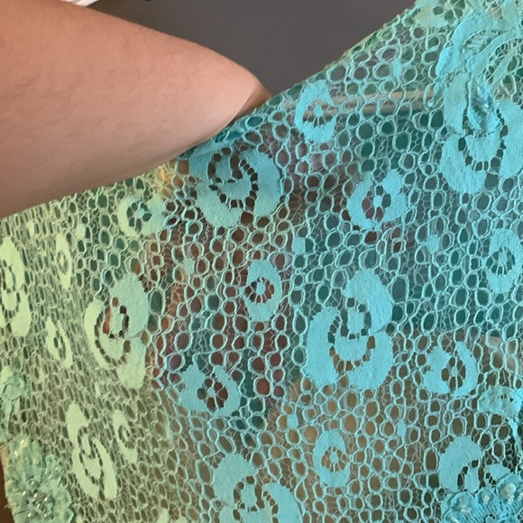 Wedding guest prom evening mermaid fairy beaded maxi Turquoise Lace Dress - Picture 6 of 7